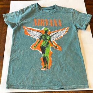 Nirvana In Utero T-Shirt Small Thrashed Distressed Vintage Wash Grunge Green